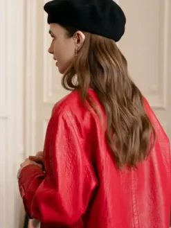 Asal Vision Women Coats | Emily in Paris Season 4 Emily Cooper Leather Coat Red
