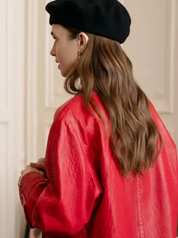 Asal Vision Women Coats | Emily in Paris Season 4 Emily Cooper Leather Coat Red