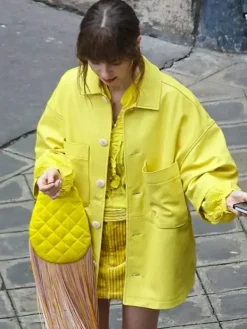 Asal Vision Leather Jackets | Emily in Paris Season 4 Emily Cooper Jacket Yellow