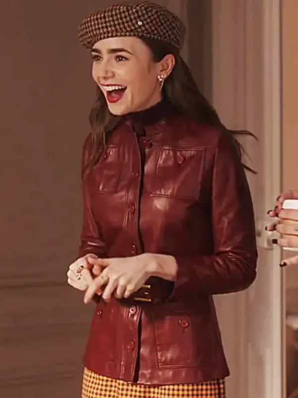 Asal Vision Leather Jackets | Emily in Paris Season 4 Emily Cooper Leather Jacket Maroon