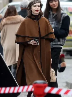 Asal Vision Women Coats | Emily in Paris Season 4 Lily Collins Cape Coat Brown