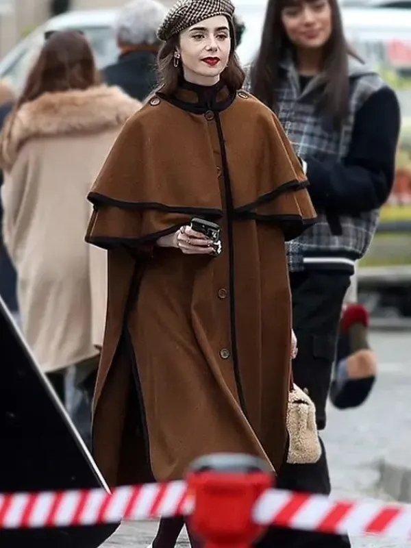 Asal Vision Women Coats | Emily in Paris Season 4 Lily Collins Cape Coat Brown