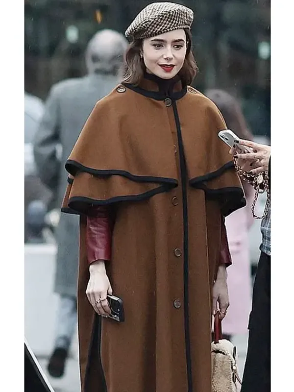 Asal Vision Women Coats | Emily in Paris Season 4 Lily Collins Cape Coat Brown