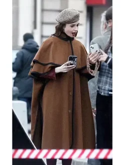 Asal Vision Women Coats | Emily in Paris Season 4 Lily Collins Cape Coat Brown