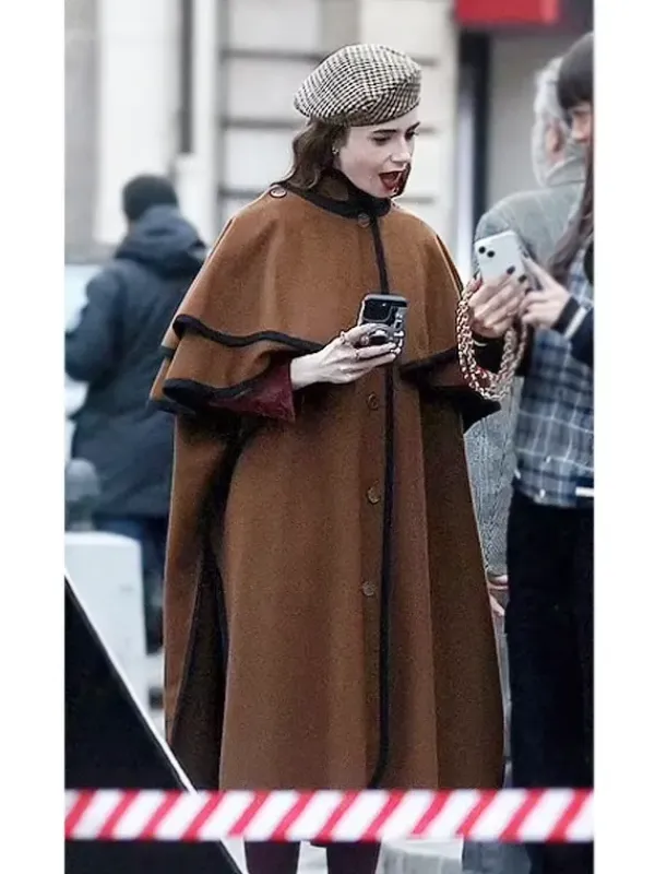 Asal Vision Women Coats | Emily in Paris Season 4 Lily Collins Cape Coat Brown
