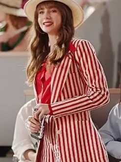 Asal Vision Blazers | Emily In Paris Season 4 Red & White Striped Suit Red And White