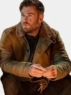 Asal Vision Cotton Jackets | Extraction 2 Chris Hemsworth Shearling Collar Jacket Brown