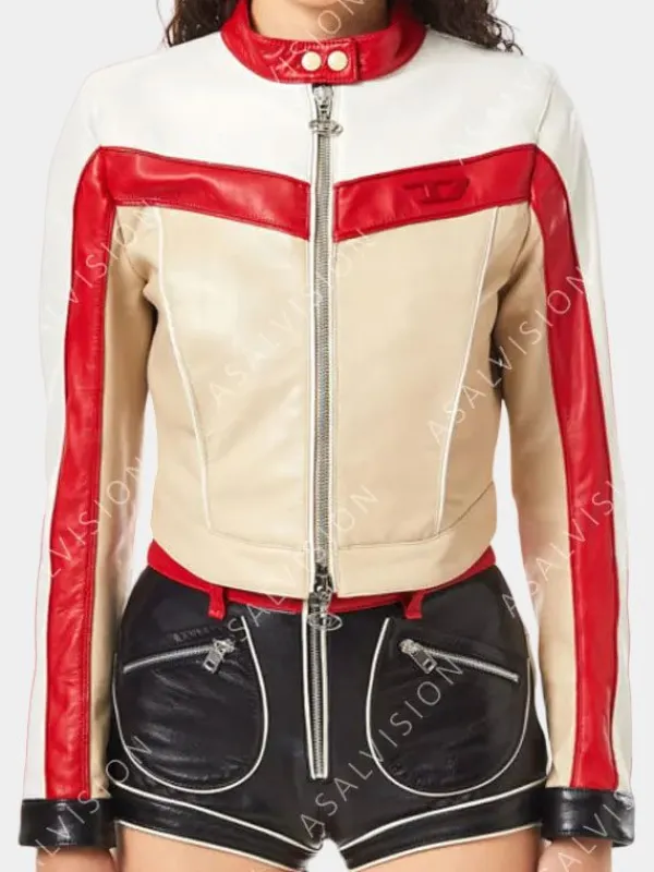 Asal Vision Leather Jackets | Biker Jackets | Fast X Ramsey Jacket White, Beige, And Red