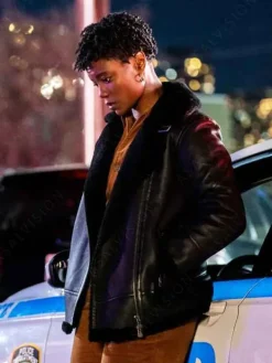 Asal Vision Leather Jackets | FBI Season 6 Tiffany Wallace Shearling Leather Jacket Black