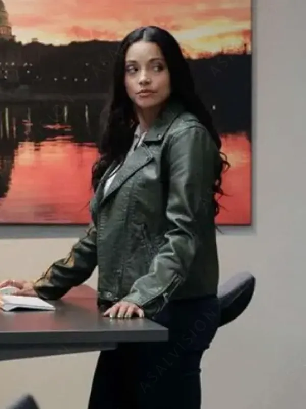 Asal Vision Leather Jackets | Found Lacey Quinn Green Genuine Leather Biker Style Jacket Dark Green