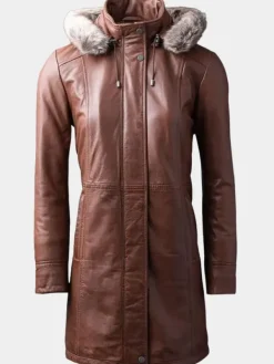 Asal Vision Women Coats | Fur Hooded Leather Coat For Women’s Tan
