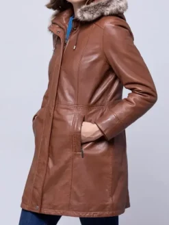 Asal Vision Women Coats | Fur Hooded Leather Coat For Women’s Tan