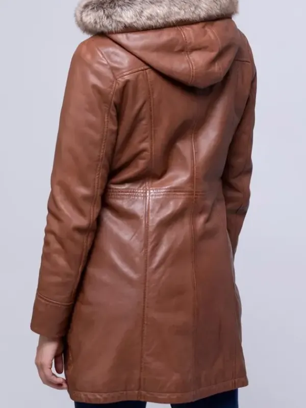 Asal Vision Women Coats | Fur Hooded Leather Coat For Women’s Tan