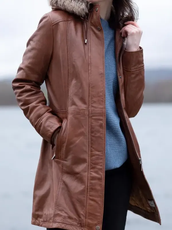 Asal Vision Women Coats | Fur Hooded Leather Coat For Women’s Tan