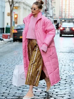 Asal Vision Women Coats | Gigi Hadid Long Puffer Coat Pink