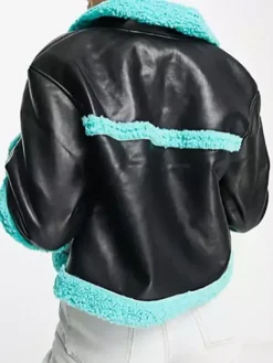 Asal Vision Black Jackets | Leather Jackets | Girls5eva S02 Wickie Roy Leather Shearling Jacket Black & Blue