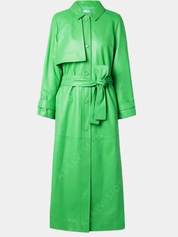 Asal Vision Leather Coats | Trench Coats | Long Leather Coat Green