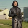 Asal Vision Men Coats | Hit Man Glen Powell Trench Leather Coat Black