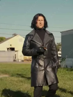 Asal Vision Men Coats | Hit Man Glen Powell Trench Leather Coat Black