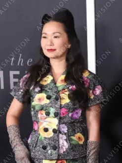Asal Vision Blazers | Hong Chau The Menu 2022 Elsa Floral Blazer Grey with Multiple Flowers Printed All-Over