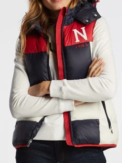 Asal Vision Vests | Hooded Puffer Vest For Women’s Black, Red & White