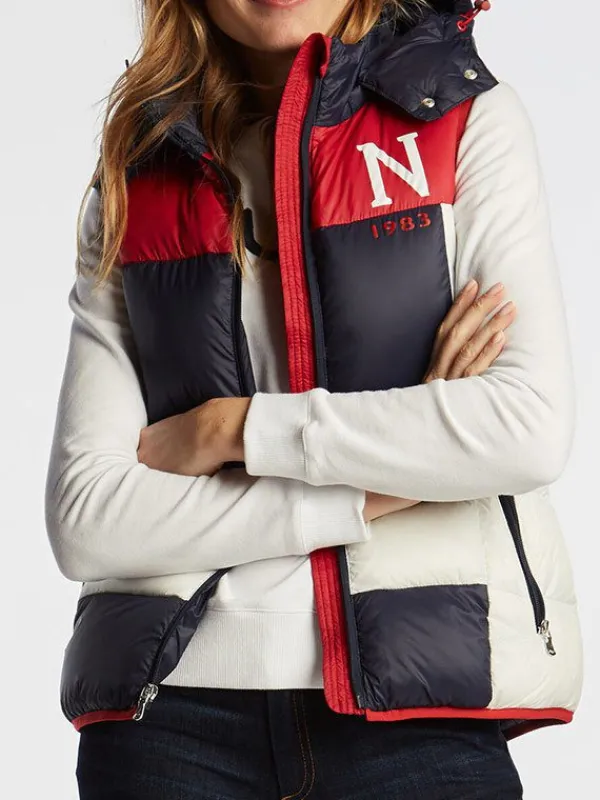 Asal Vision Vests | Hooded Puffer Vest For Women’s Black, Red & White
