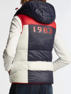 Asal Vision Vests | Hooded Puffer Vest For Women’s Black, Red & White