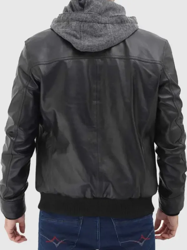 Asal Vision Black Jackets | Leather Jackets | Hooded Style Bomber Leather Jacket For Men’s Black