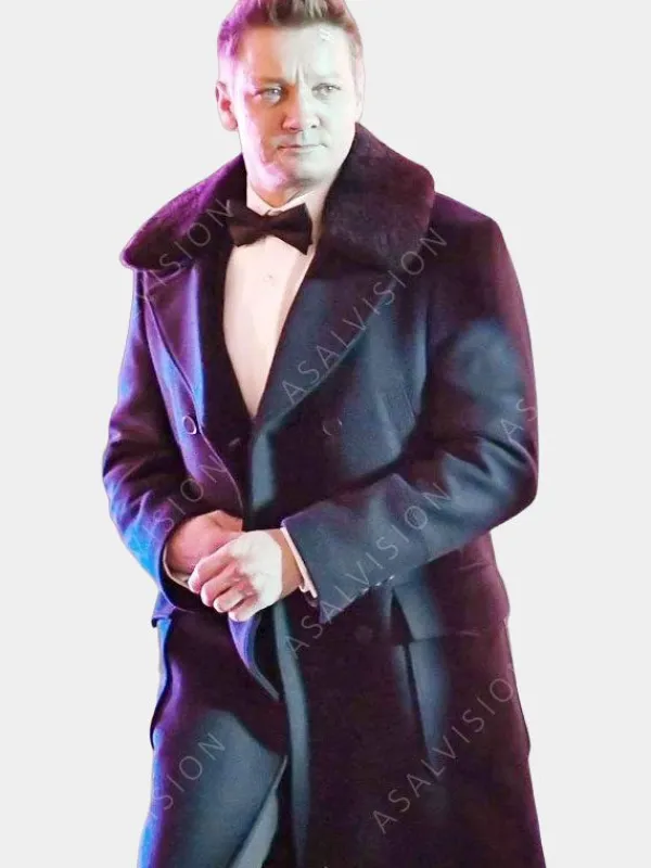 Asal Vision Men Coats | Jeremy Renner Hawkeye Fur Collar Trench Coat Black