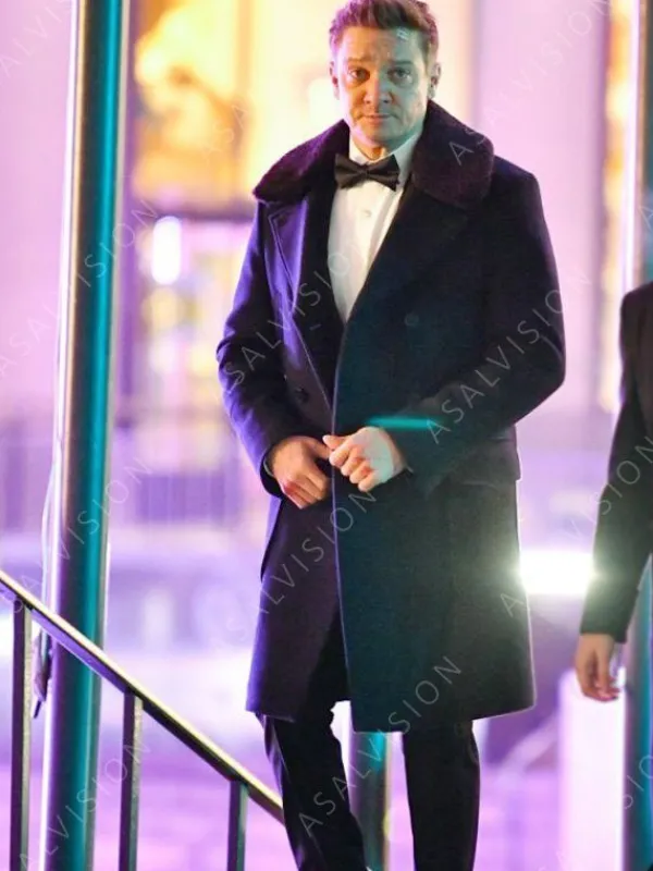 Asal Vision Men Coats | Jeremy Renner Hawkeye Fur Collar Trench Coat Black