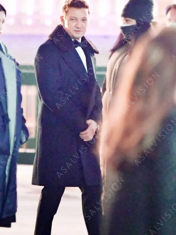 Asal Vision Men Coats | Jeremy Renner Hawkeye Fur Collar Trench Coat Black