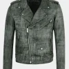 Asal Vision Biker Jackets | Leather Jackets | Joshua Vintage Distressed Biker Leather Jacket Grey