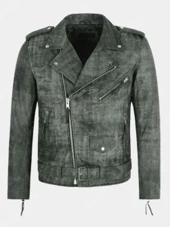 Asal Vision Biker Jackets | Leather Jackets | Joshua Vintage Distressed Biker Leather Jacket Grey