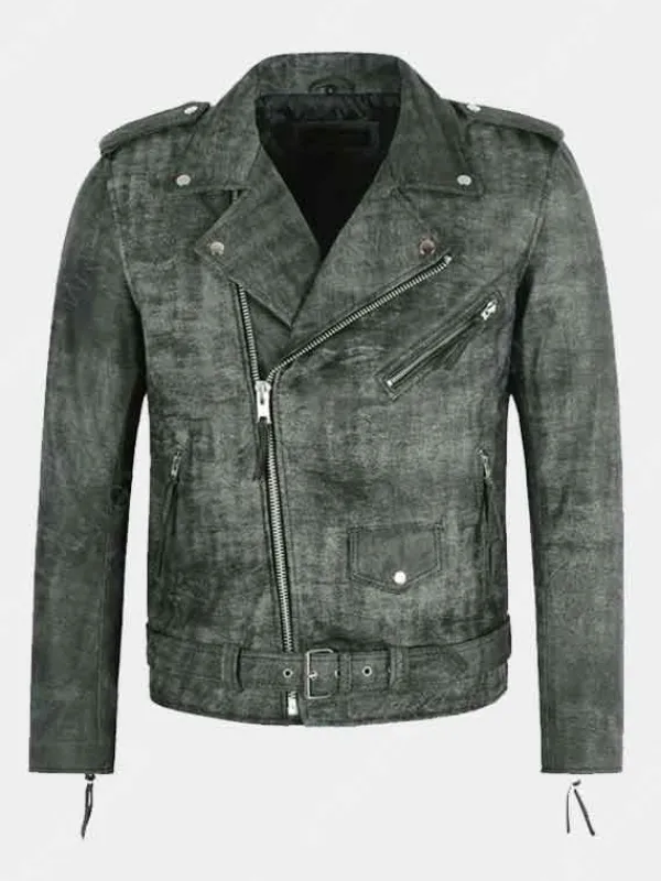 Asal Vision Biker Jackets | Leather Jackets | Joshua Vintage Distressed Biker Leather Jacket Grey