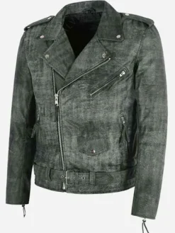 Asal Vision Biker Jackets | Leather Jackets | Joshua Vintage Distressed Biker Leather Jacket Grey