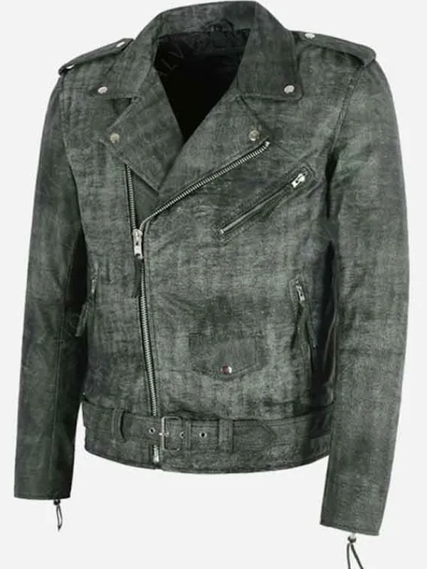 Asal Vision Biker Jackets | Leather Jackets | Joshua Vintage Distressed Biker Leather Jacket Grey