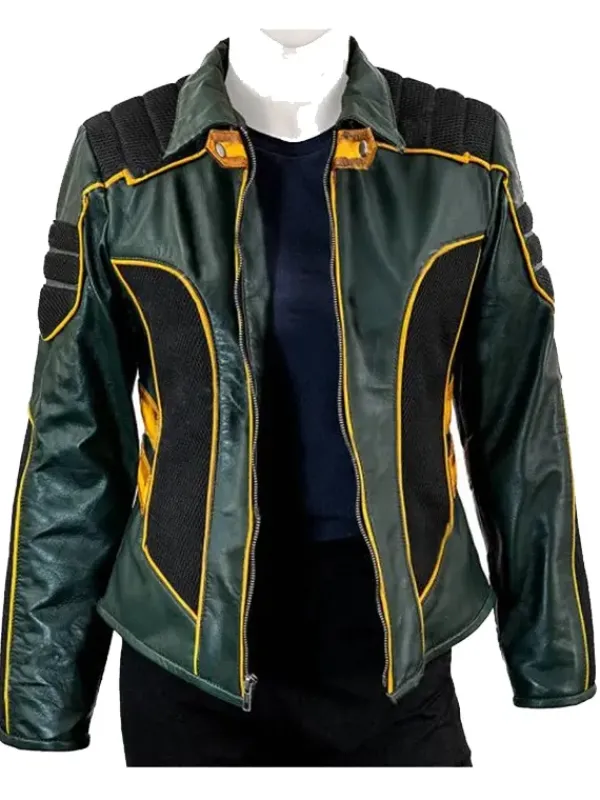 Asal Vision Leather Jackets | Katie Cassidy Arrow Season 8 Laurel Lance Jacket Green, Yellow & Black