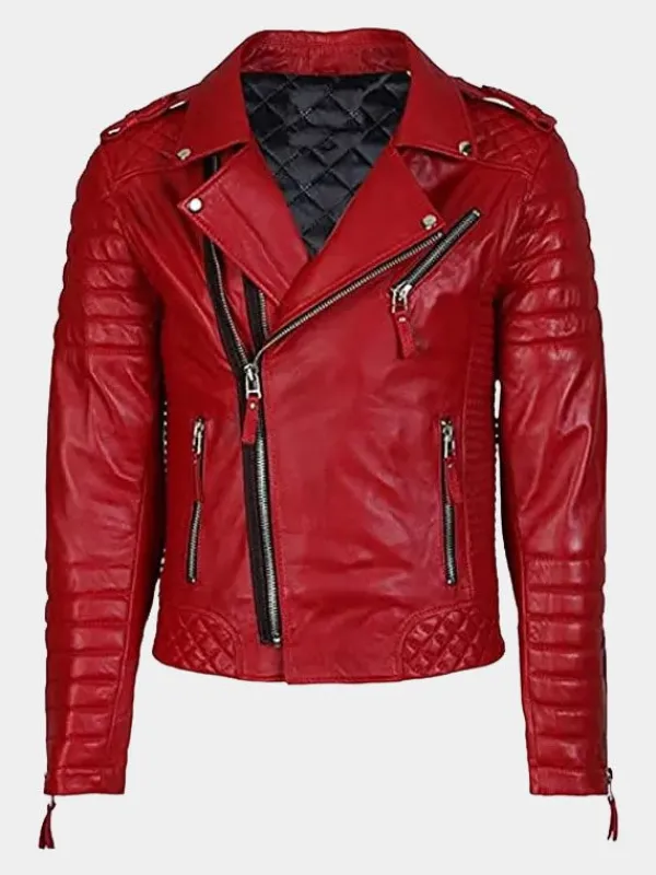 Asal Vision Red Jackets | Biker Jackets | Kay Michaels Biker Leather Cafe Racer Womens Jacket Red