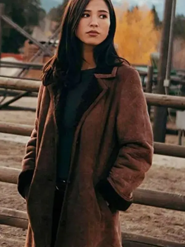 Asal Vision Women Coats | Kelsey Asbille Yellowstone Monica Dutton Shearling Coat Brown