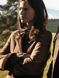 Asal Vision Women Coats | Kelsey Asbille Yellowstone Monica Dutton Shearling Coat Brown