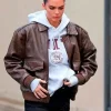 Asal Vision Leather Jackets | Kendall Jenner Street Style Bomber Leather Jacket Brown