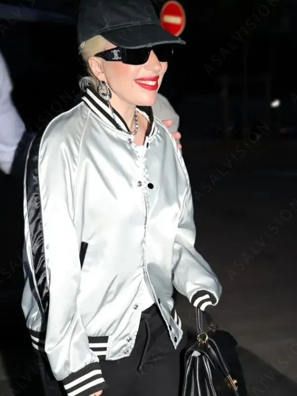 Asal Vision Leather Jackets | Lady Gaga Varsity Bomber Jacket Silver