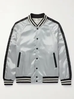 Asal Vision Leather Jackets | Lady Gaga Varsity Bomber Jacket Silver