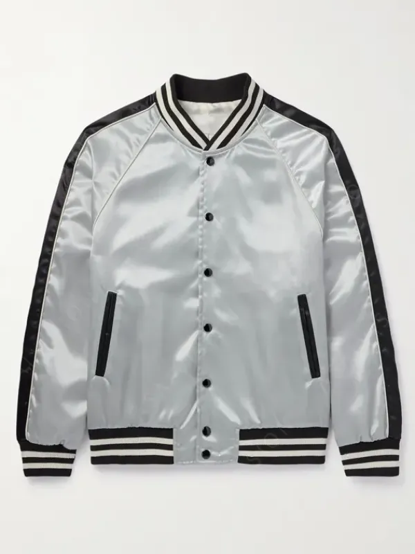 Asal Vision Leather Jackets | Lady Gaga Varsity Bomber Jacket Silver
