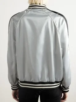 Asal Vision Leather Jackets | Lady Gaga Varsity Bomber Jacket Silver