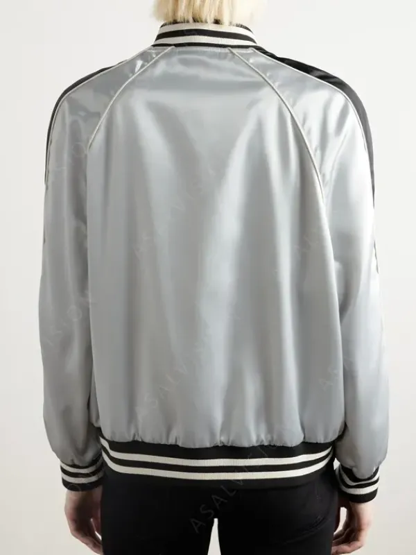 Asal Vision Leather Jackets | Lady Gaga Varsity Bomber Jacket Silver