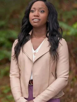 Asal Vision Leather Jackets | Legend Of The Lost Locket Amelia Scott Biker Leather Jacket Beige
