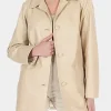 Asal Vision Leather Coats | Women Coats | 3/4 Length Leather Jacket For Women Beige