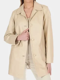Asal Vision Leather Coats | Women Coats | 3/4 Length Leather Jacket For Women Beige
