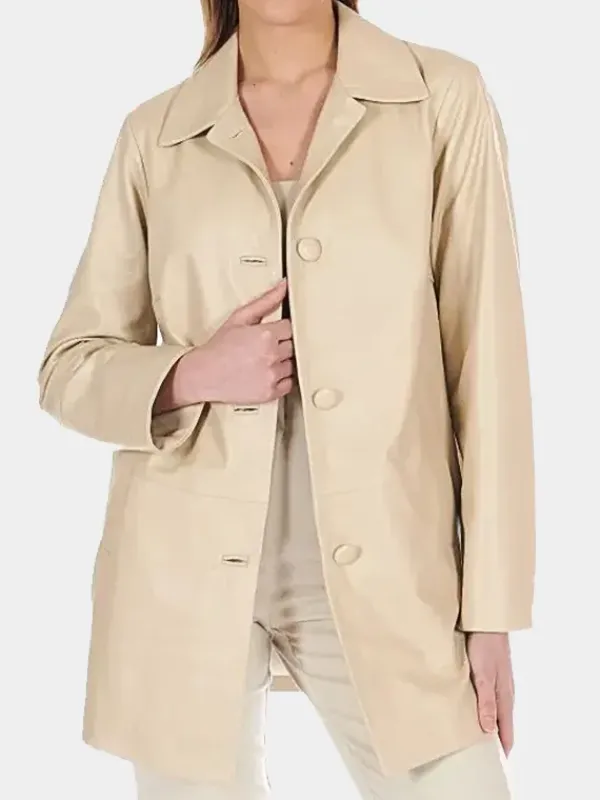 Asal Vision Leather Coats | Women Coats | 3/4 Length Leather Jacket For Women Beige